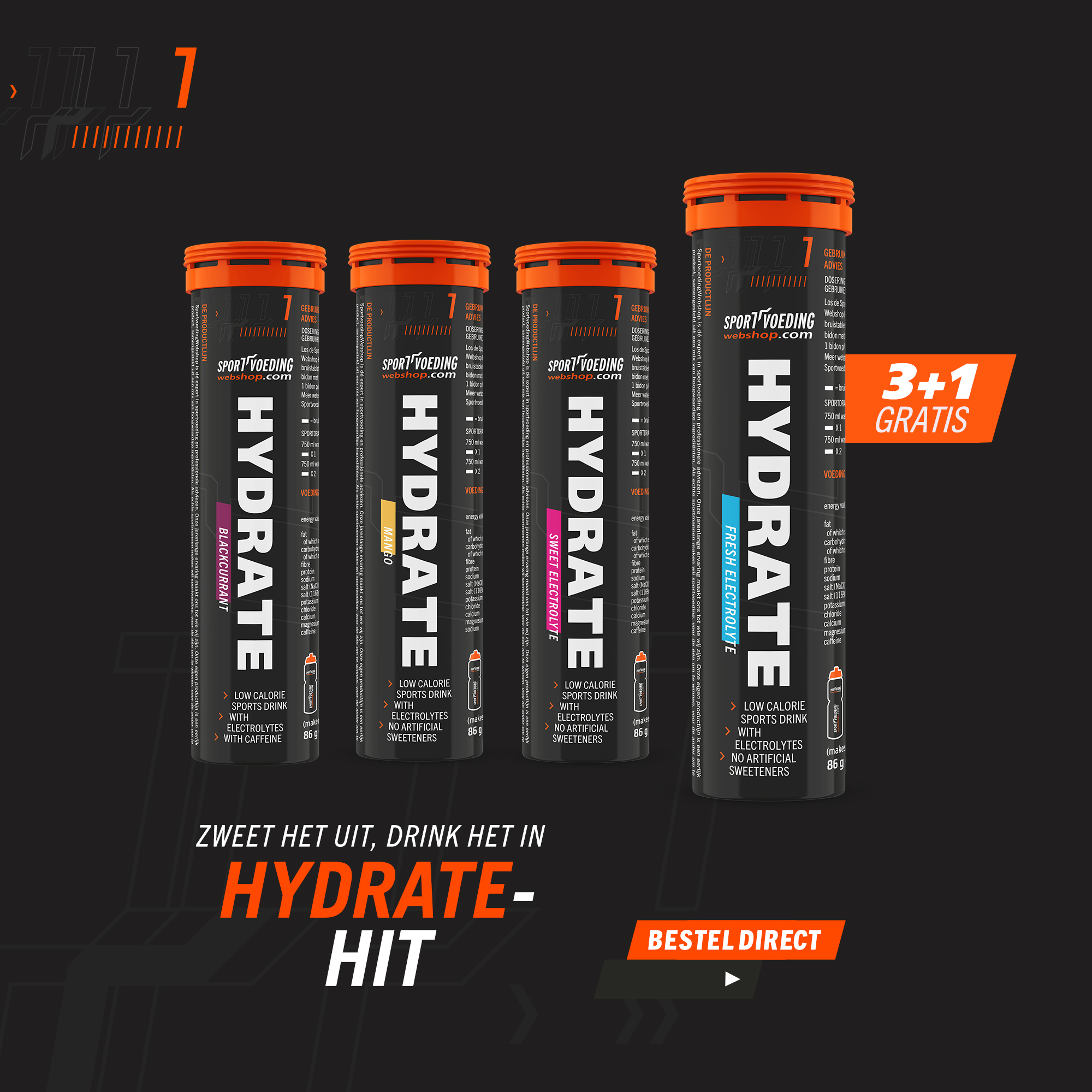 SportvoedingWebshop Hydrate Electrolyte 3+1 gratis